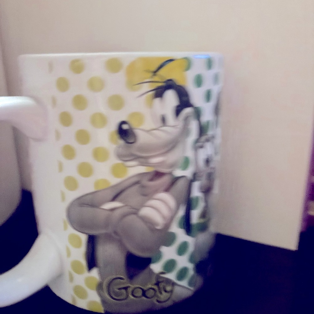 Disney Polka Dot Mug with Goofy, Pluto, and Donald - Yellow, Green, Blue - Picture 2 of 6